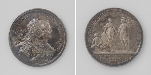Ontzet van Dresden, penning ter ere van van Frans I, Duits keizer, en Maria Theresia
