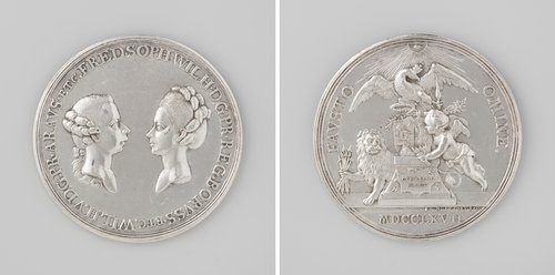Huwelijk van Willem V met Wilhelmina Frederica Sophia van Pruisen te Berlijn by Johan George Holtzhey