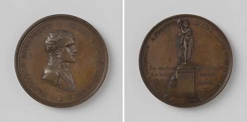 Oprichting van een standbeeld voor Jeanne d'Arc te Orleans, ter ere van Napoleon Bonaparte, premier consul van Frankrijk