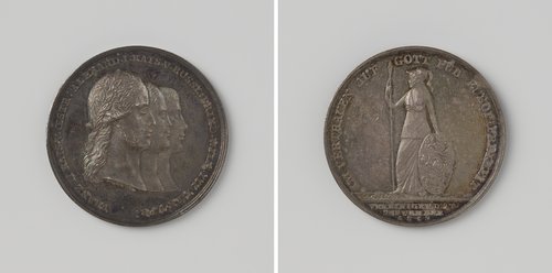 Verdrag van Teplitz, ter ere van Alexander I, tsaar van Rusland, Frans I, keizer van Oostenrijk en Frederik Willem III, koning van Pruisen by Karl Lesser