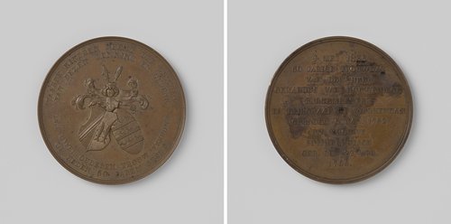 Vijftigjarig huwelijk van Gerardus van Houweninge, burgemeester en dijkgraafvan Werkendam en Seijke Kuijck, penning geschonken aan de kinderen by anonymous