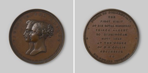 Bezoek van Victoria en Albert, koning en koningin van Engeland aan het atelier van G.R. Collis, opvolger van sir Edward Thomason, penning geslagen ter ere van de hertogin van Sutherland