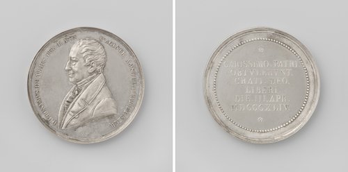 Jeronimo de Vries (Hieronymus de Vries), vijftig jaar griffier en secretaris te Amsterdam, penning geslagen op last van zijn kinderen