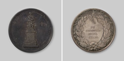 Onthulling van een standbeeld voor Rembrandt van Rijn te Amsterdam, in aanwezigheid van Willem III, koning der Nederlanden