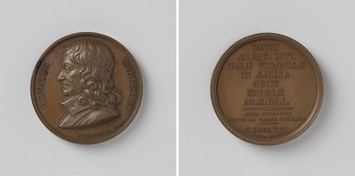 Rene Descartes, beroemd filosoof en wiskundige, onderdeel van de serie Numismatica Universalis Virorum Illustrium door Amédée Durand.