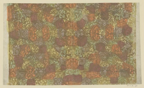 Blad met Lodewijk XIV-ornament, bandwerk, ranken met vruchten