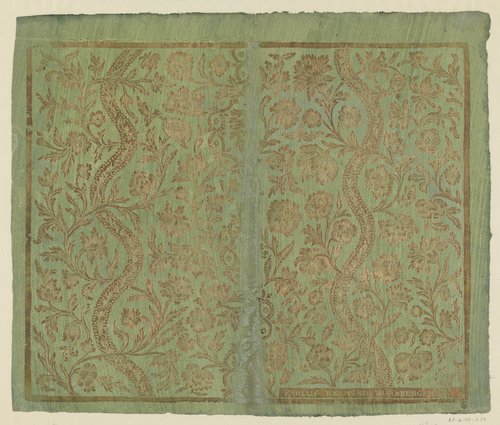 Blad met twee slingerende banen tussen ranken met bloemen