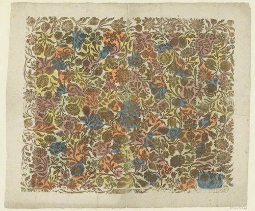 Blad met ranken met bloemen en vruchten