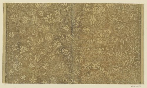 Blad met ranken met bloemen en vruchten en sierkader