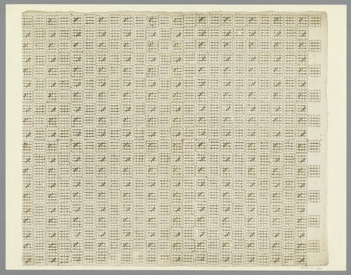Blad met schaakbordpatroon met vierkanten met traliewerk by anonymous