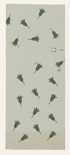Gesjabloneerd papier met strooipatroon van bloemmotief in groen op lichtgroen papier by anonymous