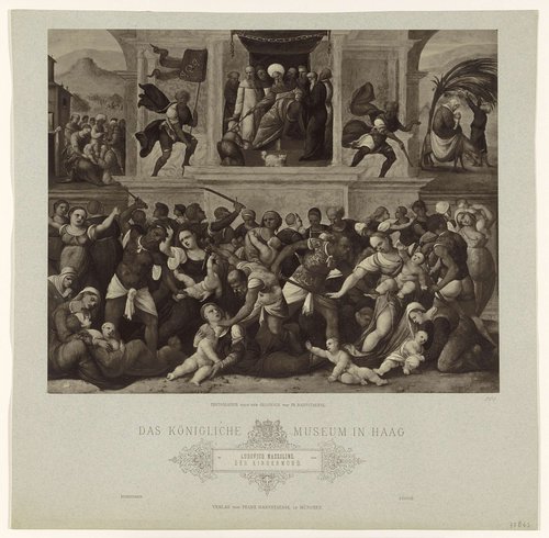 Fotoreproductie van schilderij De kindermoord door Ludovico Mazzolino
