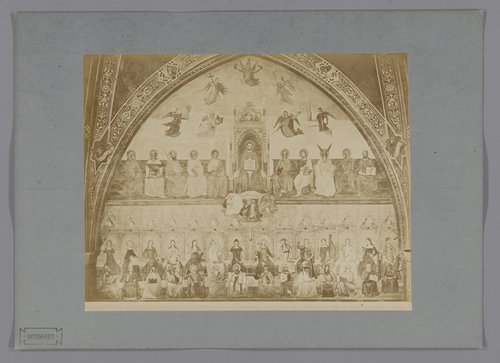 Fotoreproductie van het fresco Filosofische allegorie op de katholieke godsdienst naar Taddeo Gaddi in de Santa Maria Novella te Florence, Italië