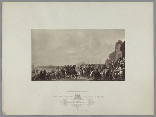 Fotoreproductie van schilderij Willem II voor Amsterdam (Aanslag van 1650) door Jan Lingelbach, coll. Mauritshuis