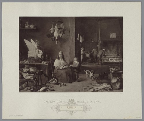 Fotoreproductie van schilderij Keukeninterieur door David Teniers de Jongere, coll. Mauritshuis