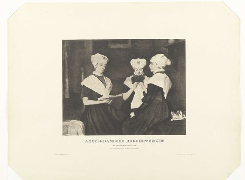 Drie meisjes uit het Amsterdamse Burgerweeshuis by H. Kleinmann & Co