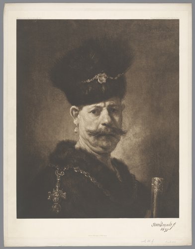 Fotoreproductie van schilderij Portret van een man door Rembrandt [?], coll. Heremitage te St. Petersburg by anonymous
