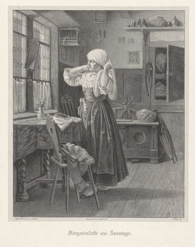 Vrouw kleedt zich aan bij het raam