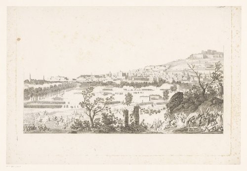 Landschap met veldslag en vluchtende inwoners