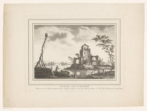 Rivierlandschap met een ruïne op een eiland