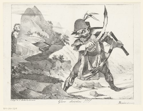 Karikatuur van een generaal die met zijn kromzwaard tegen de rotsen slaat by Eugène Delacroix