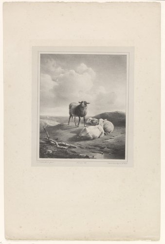 Zes landschappen met dieren door Théodore Fourmois naar schilderijen van Eugène Verboeckhoven