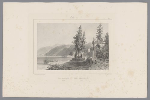 Zicht op Luino aan het Lago Maggiore by Isodore-Laurent Deroy
