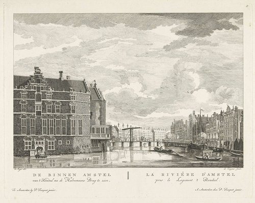 De Binnen Amstel van 't Rondeel na de Halvemaans Brug te zien / La riviêre d'Amstel pres le logement 't Rondeel by de Coppier