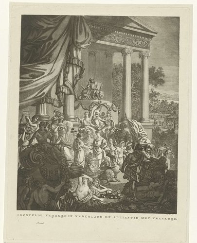 Allegorische voorstelling op het bondgenootschap tussen Nederland en Frankrijk, 1795