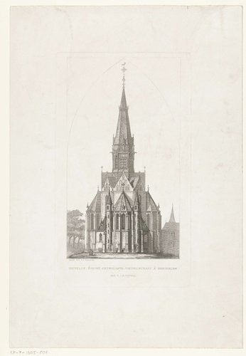 Gezicht op de oostzijde van de Vondelkerk te Amsterdam