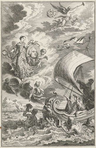 Allegorische voorstelling met portret van Willem V