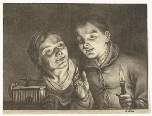 Twee kinderen met een muizenval by Gijsbert Hol