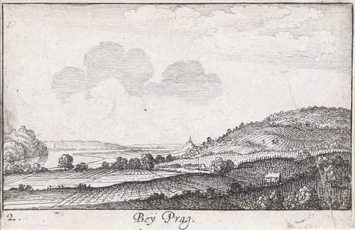 Gezicht op een landschap in de omgeving van Praag by Wenceslaus Hollar