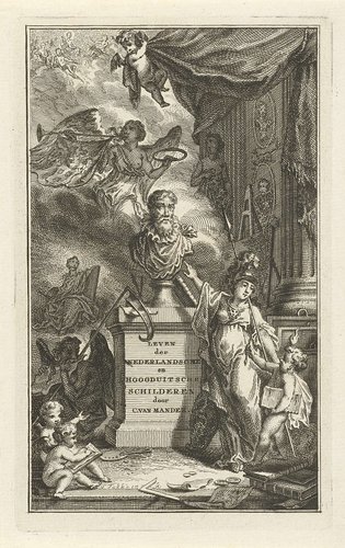 Portret van Karel van Mander door putto geëerd