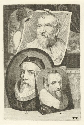 Portretten van Otto van Veen, Adam van Noort en Marcus Gheeraerts II by Jan l'Admiral