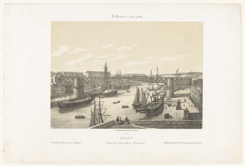 Zicht op de nieuwe brug over de rivier Penfeld in Brest