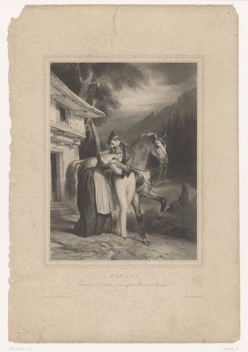 Pruisische soldaat neemt afscheid van zijn vrouw