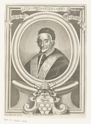 Portret van Innocentius XI in een ovale lijst