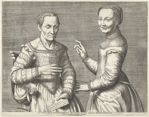 Oude vrouw doet het jonge meisje lachen