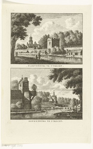 Twee gezichten te Utrecht op de bolwerken Klootenburg en Zonnenburg by Carel Frederik Bendorp (I)