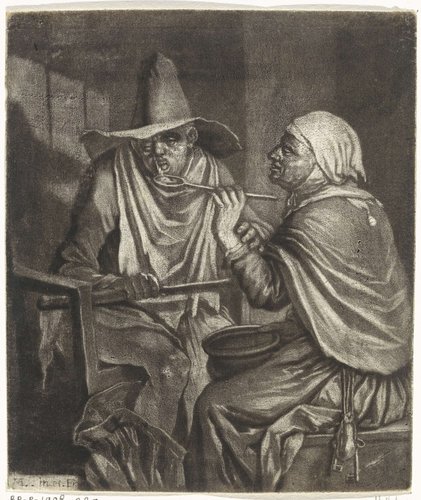 Oude vrouw voert een man