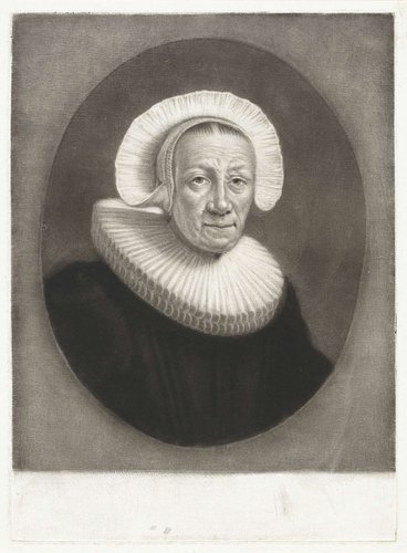 Portret van een oude vrouw met geplooide plooikraag