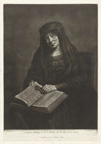 Oude vrouw met bijbel op de schoot, mogelijk de moeder van Rembrandt