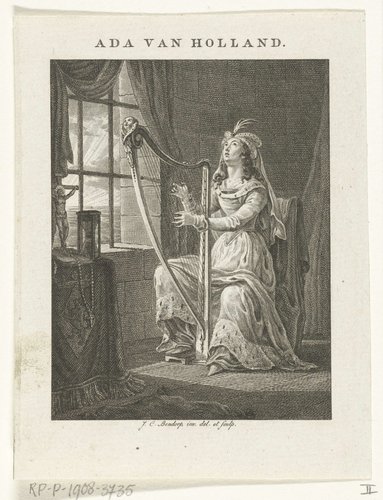 Ada gravin van Holland speelt op harp tijdens gevangenschap op Texel in 1203