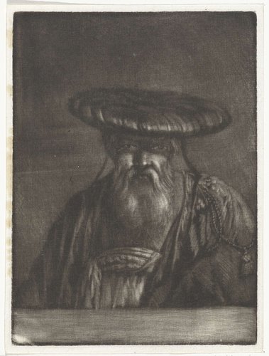 Portret van een oude man met een platte brede muts