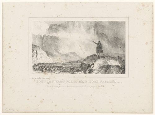 Soldaat ziet leger door een vallei trekken by Nicolas Toussaint Charlet