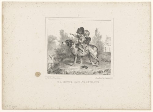 Kleine jongen doet alsof hij Napoleon is by Nicolas Toussaint Charlet