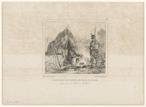 Soldaat kookt soep bij zijn tent by Nicolas Toussaint Charlet
