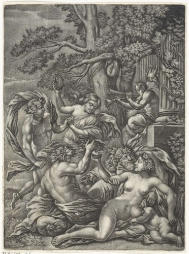 Bacchanaal met saters en nimfen by Jan van Somer