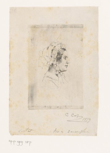 Portret van een onbekende vrouw met muts, en profil